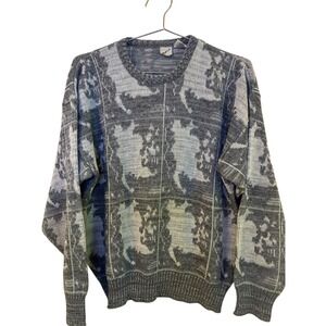 Vintage Raffinati Italian Designer Wool Blend Sweater 90s Grey Abstract Knit